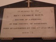 Wall Plaque in memory of  Rev George Rous