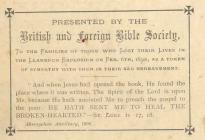 Inscription inside Bible given to family of...