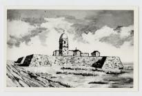 Photo of drawing of ancient fort .