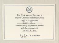 Photo: Card for 35 years service, 1968