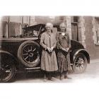 Old car and two ladies, 1929.