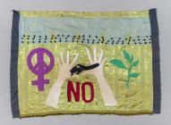 Banner made by peace activist Thalia Campbell