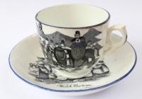 Welsh Costume china, cup and saucer, Sabbath day 