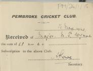 Pembroke Cricket Club receipt