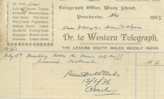 Bill from Western Telegraph, Telegraph Office,...