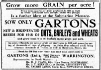 Advertisement for Gartons seeds (1918)