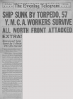 SHIP SUNK BY TORPEDO, 57 Y. M. C. A. WORKERS...