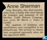 Newspaper obituary of Anne Sherman