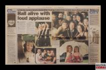 Newspaper clipping of an article, “Hall alive...