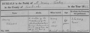 Henry Adams’s burial record 