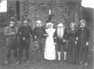 Drama group by Newcastle Emlyn castle, 1911