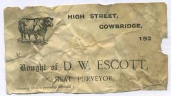 29 High St, Cowbridge, invoice 1920s 