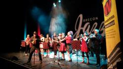 Wonderbrass playing in the Theatr Brycheiniog,...