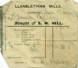 Llanblethian mill, nr Cowbridge - 1914 invoice 