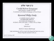 Invitation to the induction of Rabbi Dr Charles...