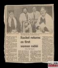 Newspaper clipping detailing Rabbi Rachel...