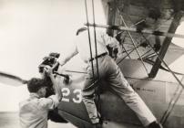Cranking the engine on a PT 17A at Ponca City,...