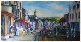 Cowbridge High Street in the 1800s - painting 