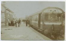Passengers and train at Cowbridge station ca 1908 
