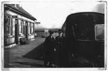Railway staff and train at Cowbridge station 1951 