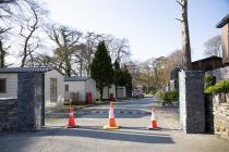 Cones block the entrance to a caravan park in...