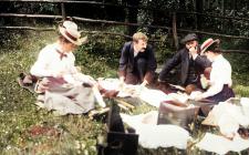 Llangibby House party picnic, 1902 - colourised