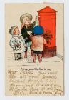 Postcard of Christmastime with three children...