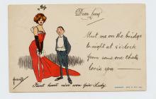 Postcard of man and woman "Faint heart ne&...