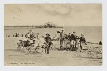 Cerdyn post o Worthing, y Traeth a'r Pier, 1908