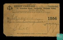 Pawnbroker ticket and stub from  Henry Cardash...