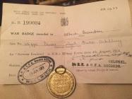 WW1 badges and medals, belonging to Albert Crandon