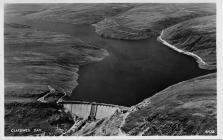 Claerwen Dam and Claewen Reservoir, aerial shot.