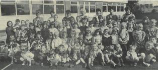 Children on the first day of Ysgol Glan Cleddau...
