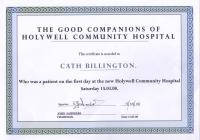 Certificate issued to Mrs. Cath Billinton,...