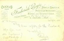Memo from Frederick Rogers' bakery