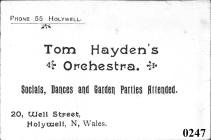 Tom Hayden's orchestra business card, 1950