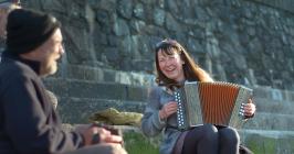 Gary Jones and Hedydd Hughes playing accordion.