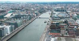 Aerial view of Dublin Docklands area and Liffey.