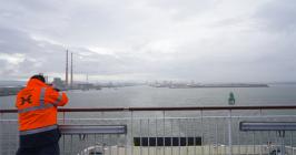 View of Dublin Port from the deck of a ferry.