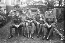 Soldiers of the First World War in a garden,...