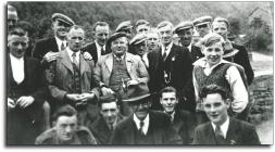 A gathering of men on Aberglesyrch bridge in...